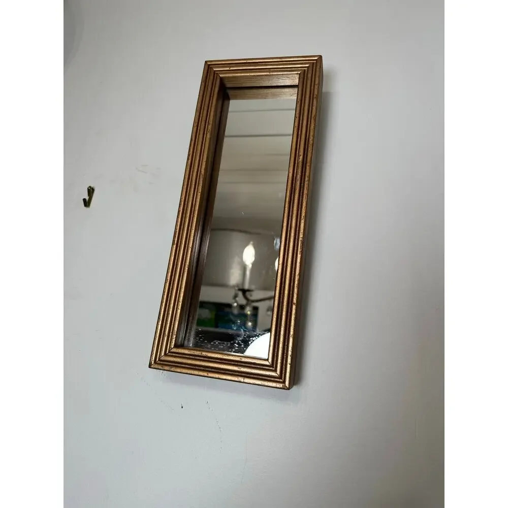 Vintage Small Rectangular Gold Gild Wall Accent Mirror French Style